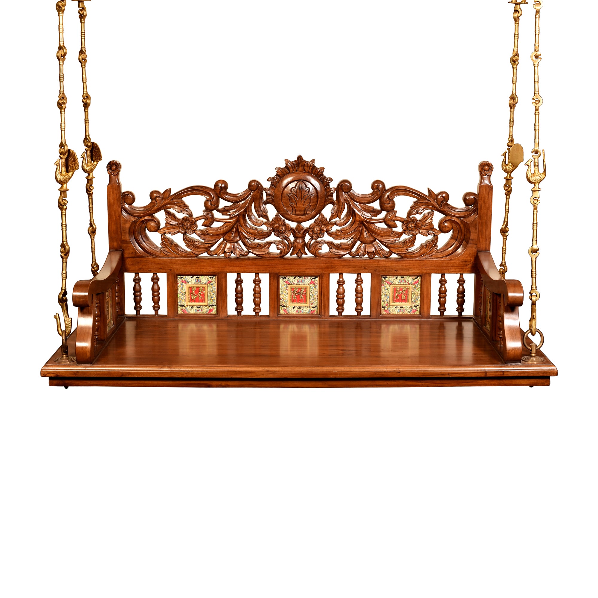 Madhav Jhoola (Swing)-Teak-Hndcrftd-Madhubani Art Work Walnut (With Brass Chain) (60x25x24)