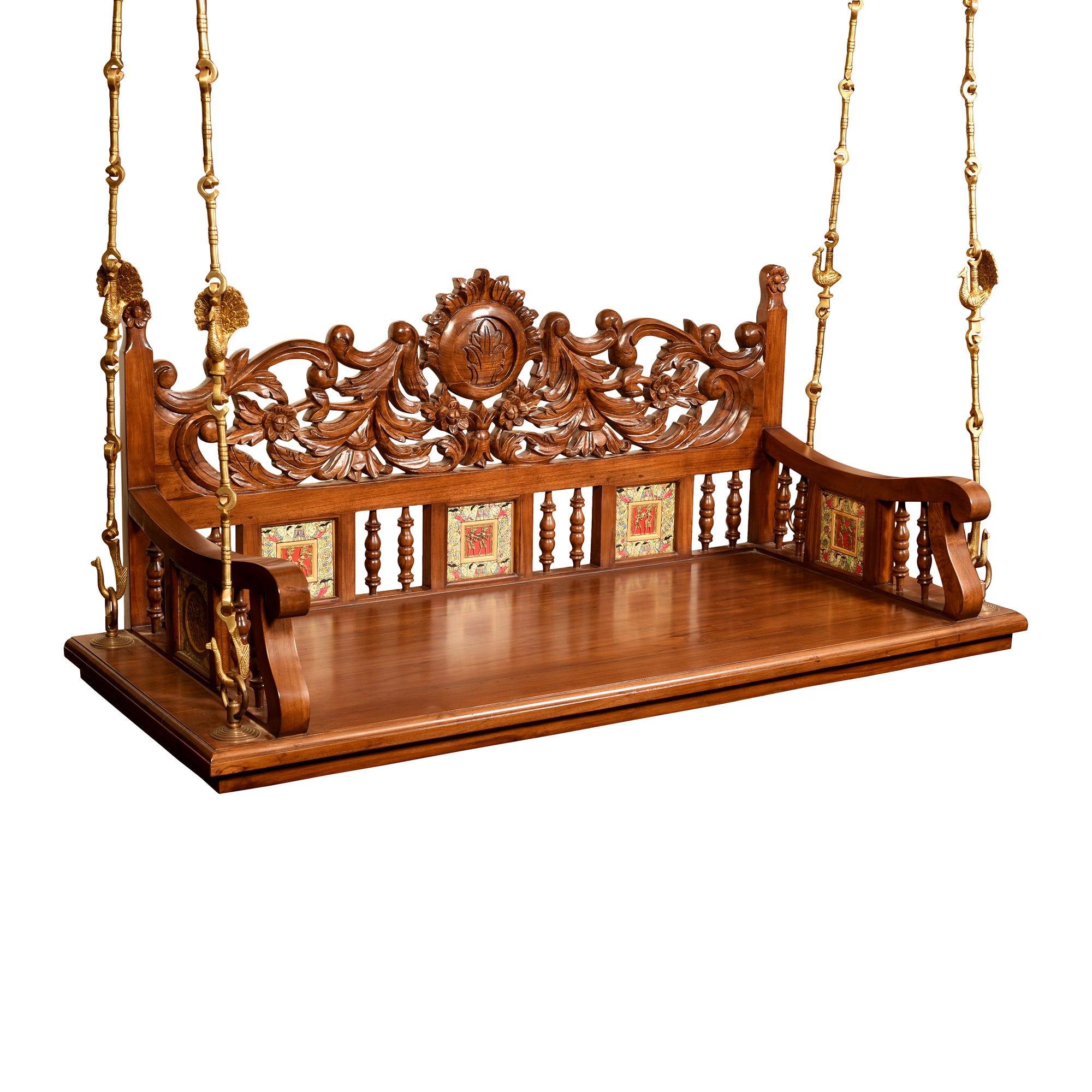 Madhav Jhoola (Swing)-Teak-Hndcrftd-Madhubani Art Work Walnut (With Brass Chain) (60x25x24)