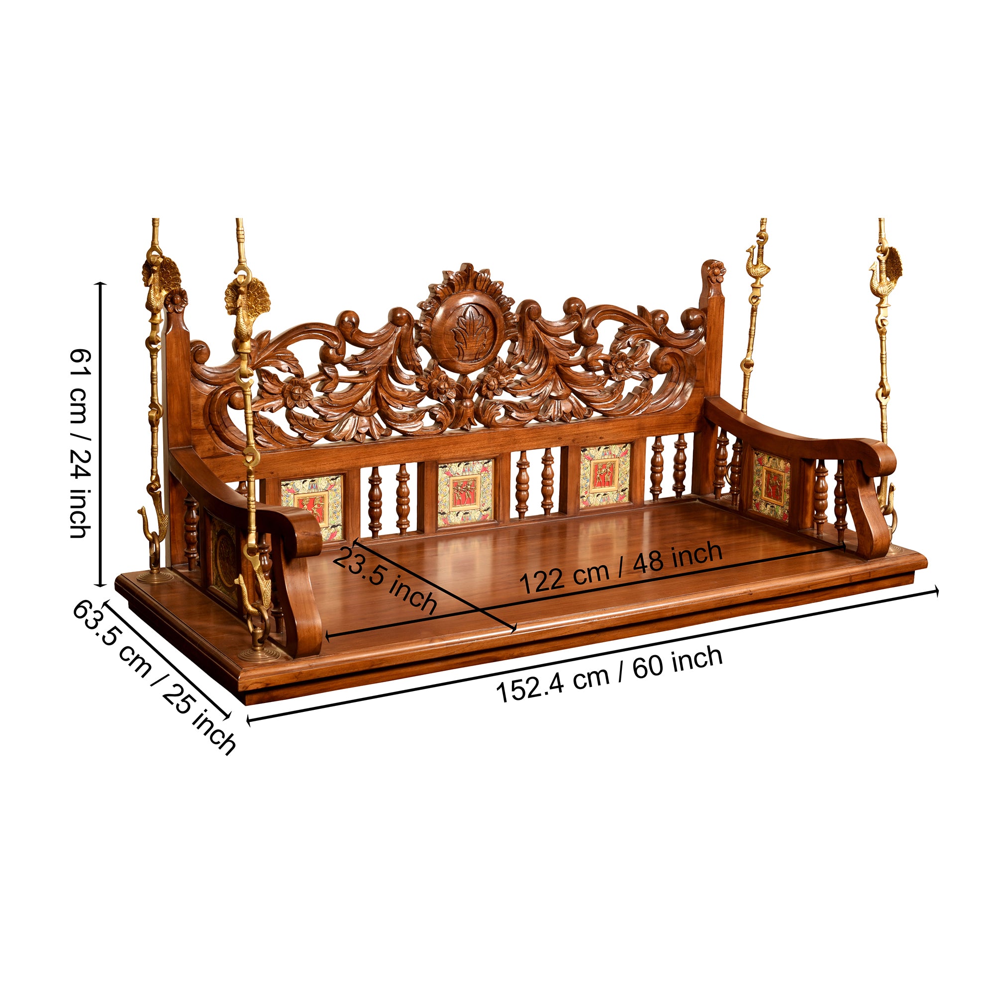 Madhav Jhoola (Swing)-Teak-Hndcrftd-Madhubani Art Work Walnut (With Brass Chain) (60x25x24)