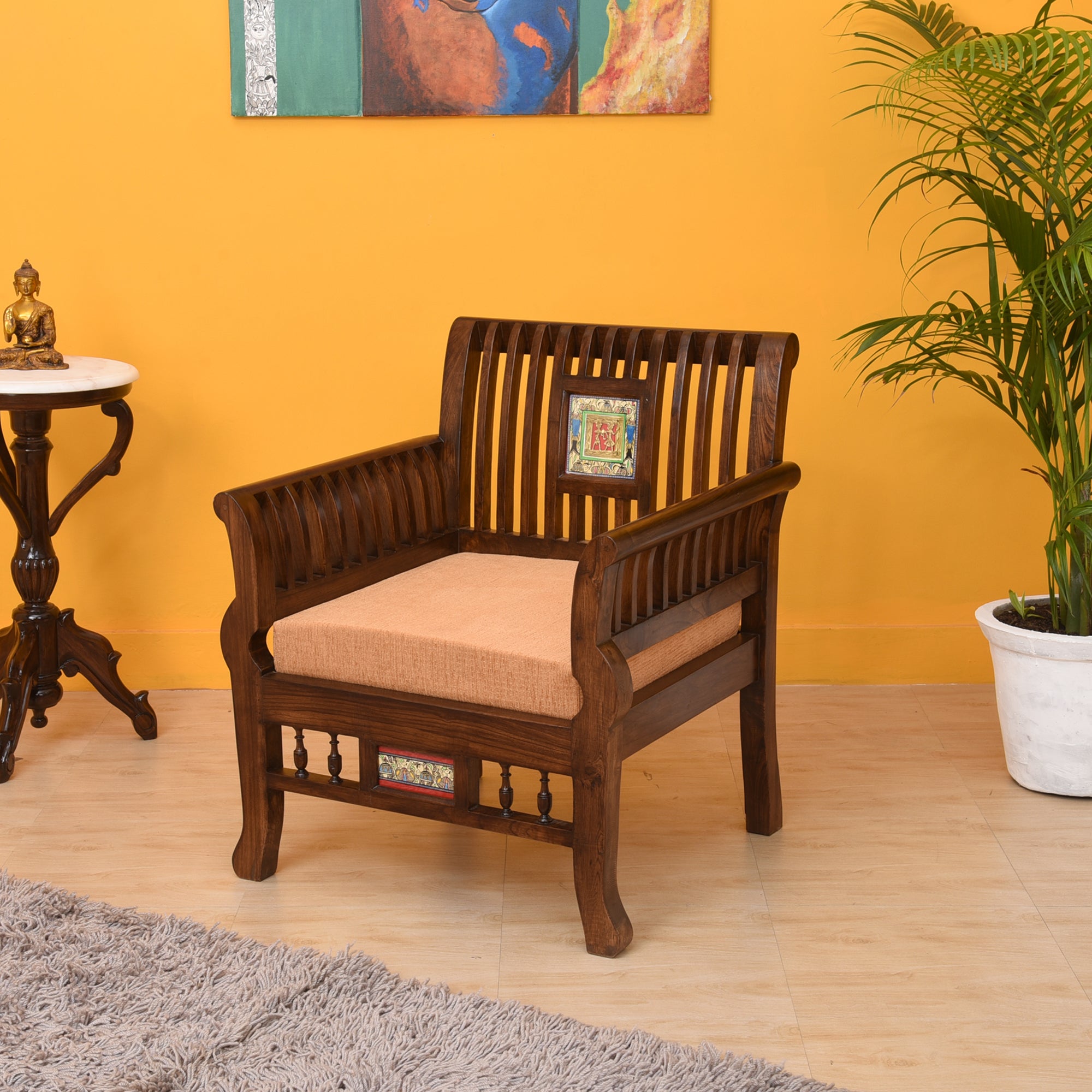 Nyle Single Seater Sofa in Teakwood with Walnut Finish (27x27x32)