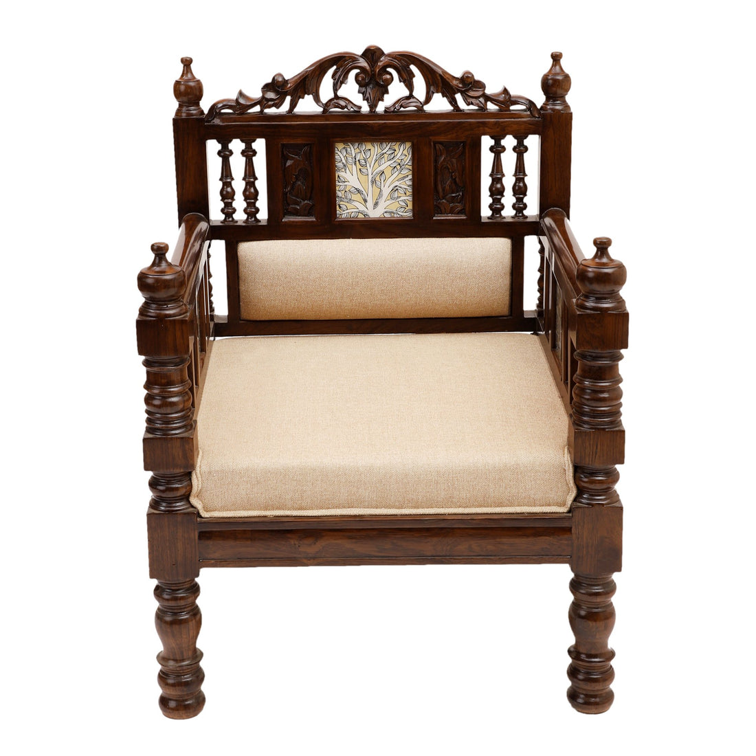 Sultan-I Single Seater in Teakwood with Madhubani Walnut Finish (28x26x37)