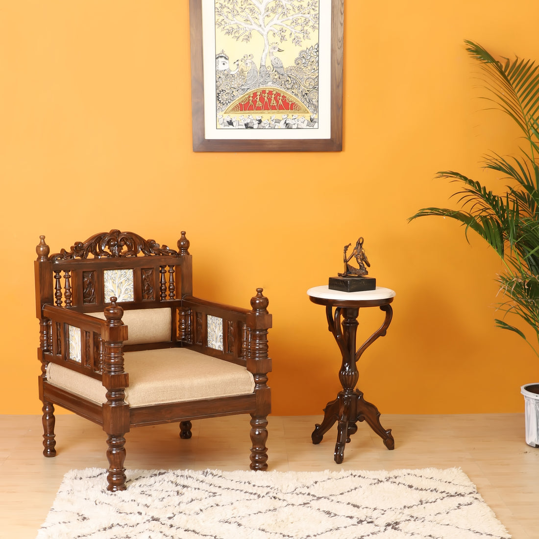 Sultan-I Single Seater in Teakwood with Madhubani Walnut Finish (28x26x37)