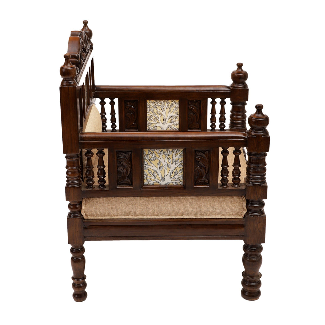 Sultan-I Single Seater in Teakwood with Madhubani Walnut Finish (28x26x37)