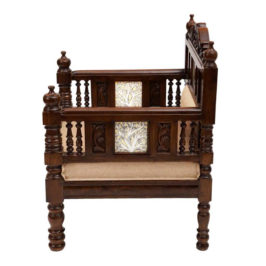 Sultan-I Single Seater in Teakwood with Madhubani Walnut Finish (28x26x37)