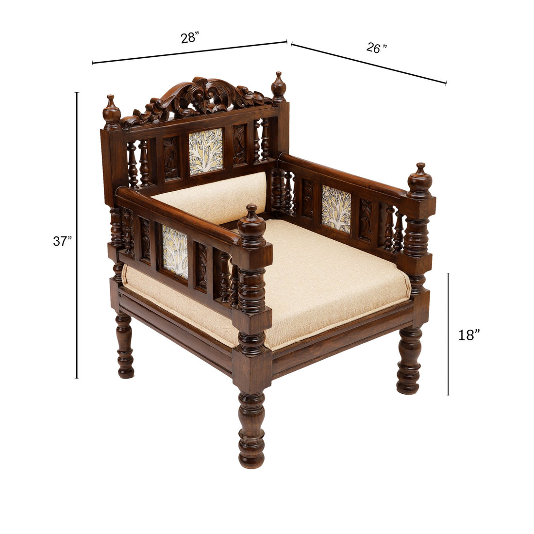 Sultan-I Single Seater in Teakwood with Madhubani Walnut Finish (28x26x37)