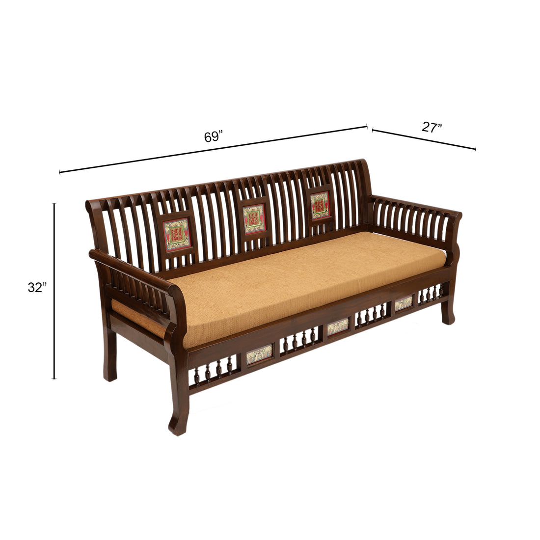 Nyle Three Seater Sofa in Teakwood with Walnut Finish (69x27x32)