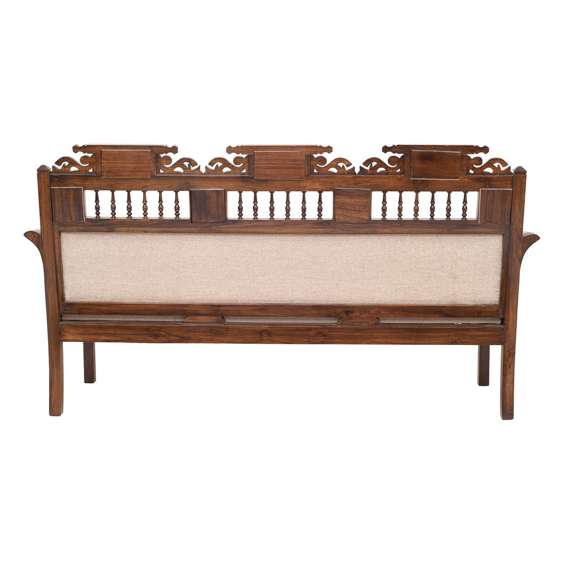 Maharaja-I Three Seater Sofa in Teakwood with Walnut Finish adorned with Dhokra Brass Frames (69x26x41)