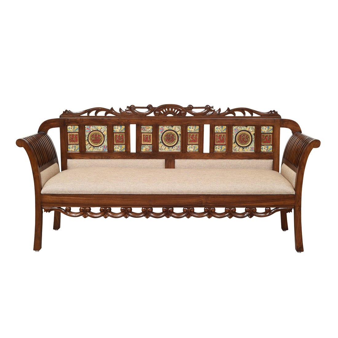 Alpa-I Three Seater Sofa with Cushioned Seat and Designer Back Rest in Walnut Colour (69x22x35)