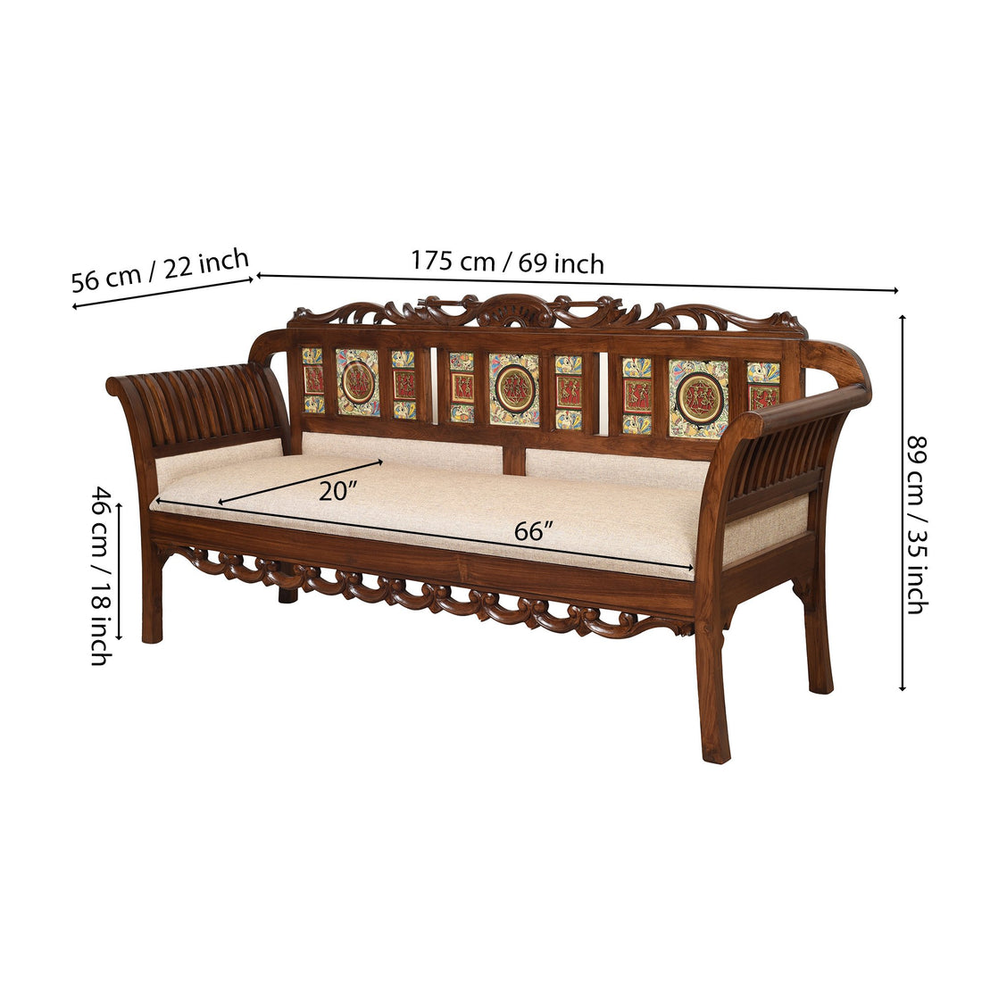 Alpa-I Three Seater Sofa with Cushioned Seat and Designer Back Rest in Walnut Colour (69x22x35)