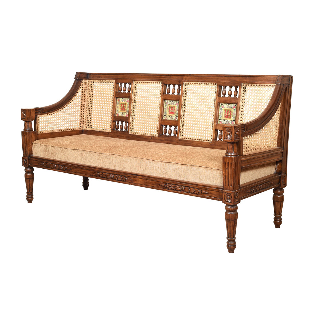 Tulip Three Seater Sofa with Cane Work