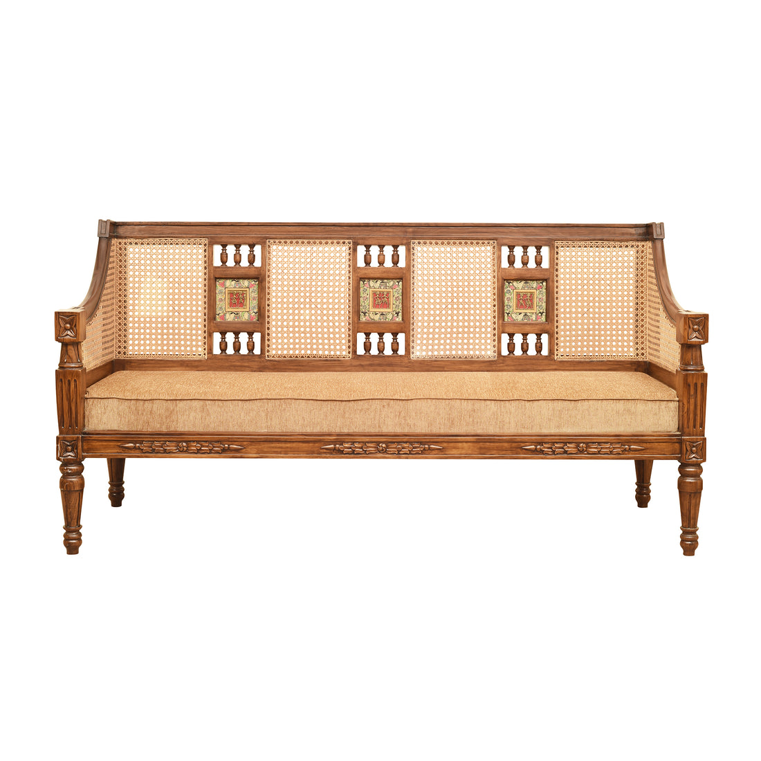 Tulip Three Seater Sofa with Cane Work