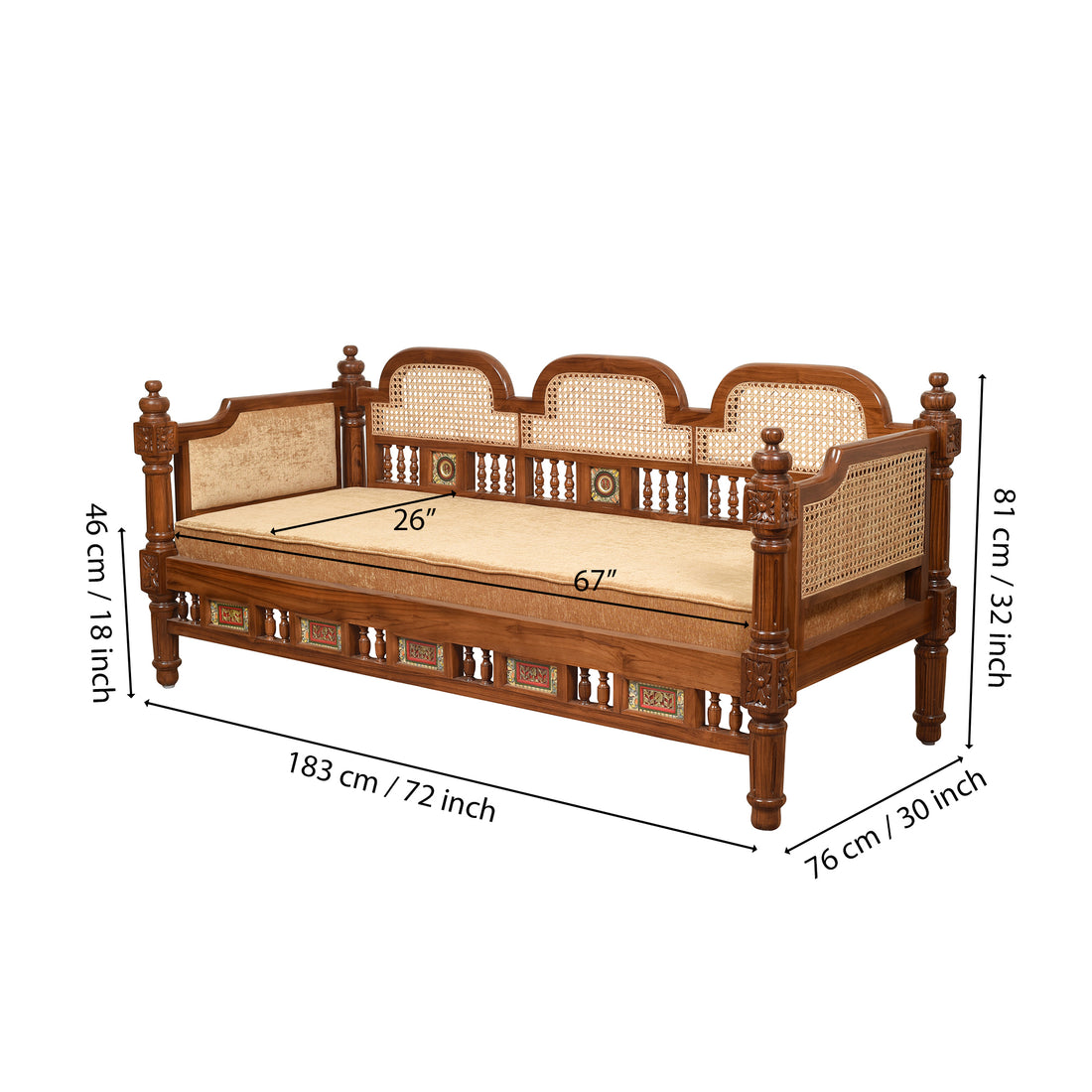 Orchid-II Three Seater Sofa with Cane Work