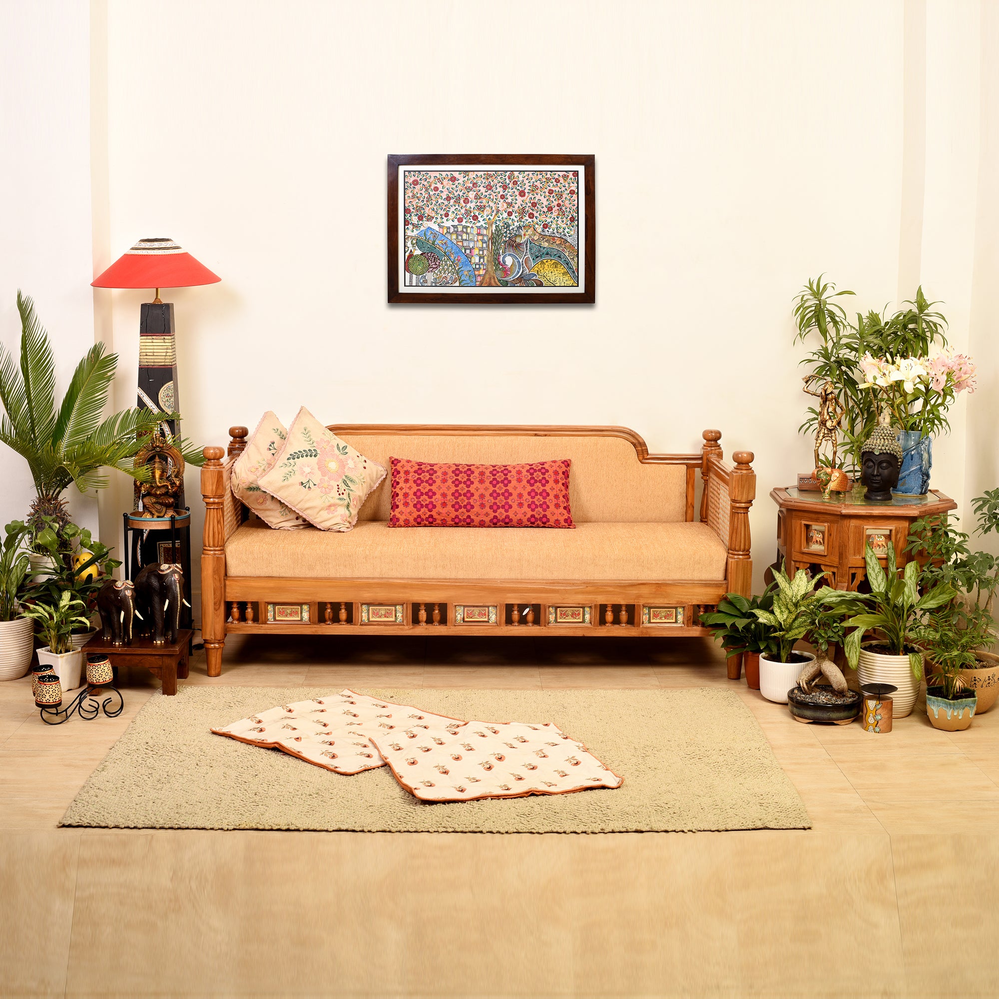 Orchid-III Three Seater Sofa with Cane Work