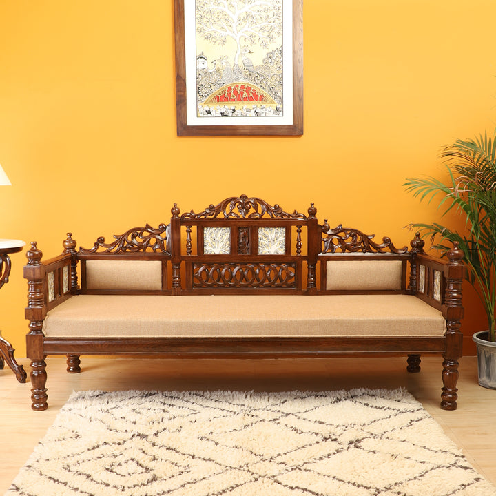 Sultan Takth in Teakwood with Madhubani & Walnut Finish (72x26x37)