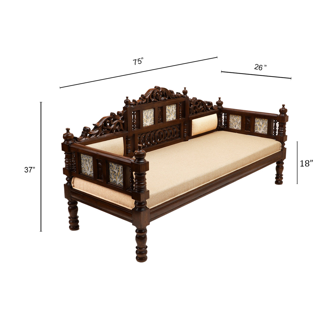 Sultan Takth in Teakwood with Madhubani & Walnut Finish (72x26x37)