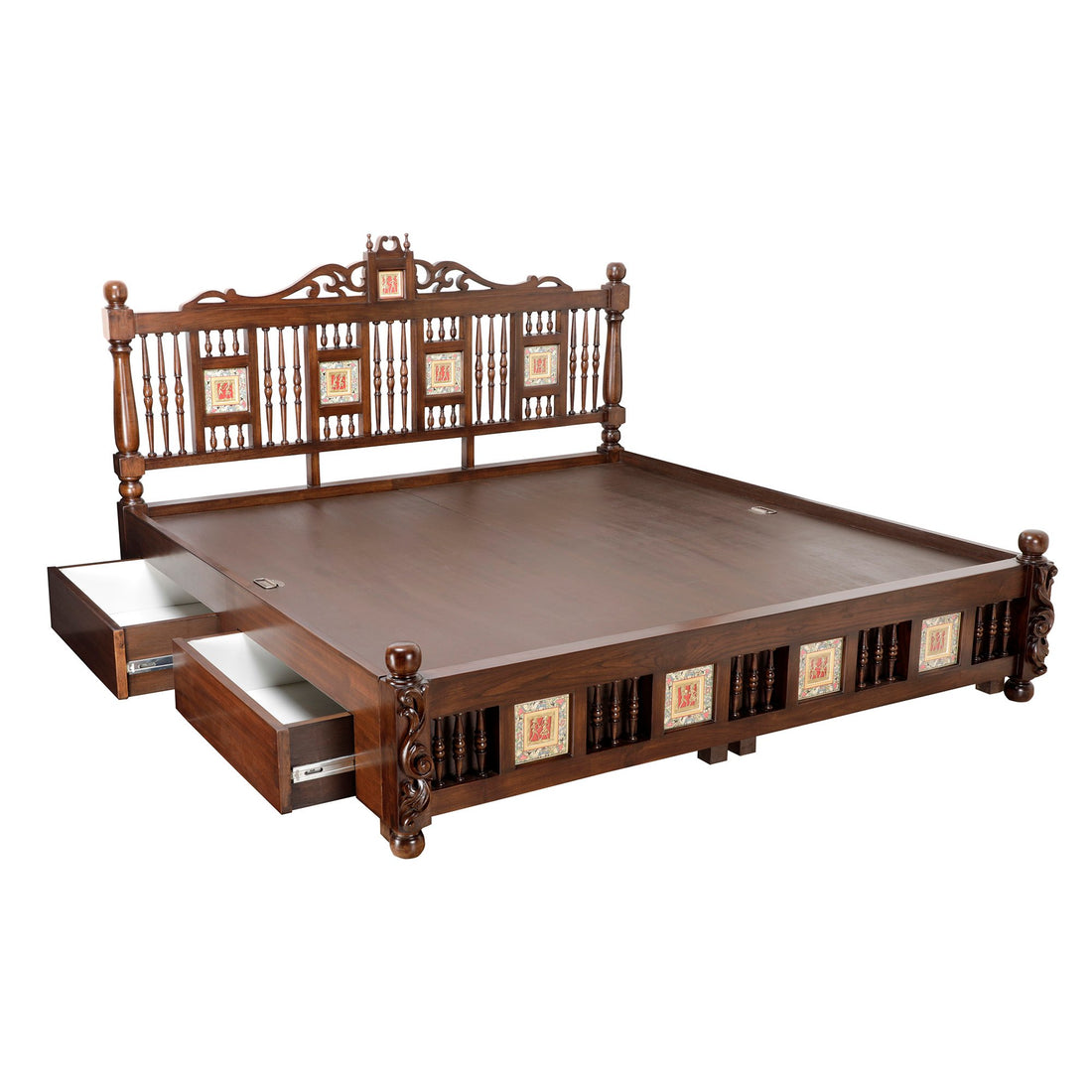 Padmavati King Size Bed In Teakwood-Walnut Finish