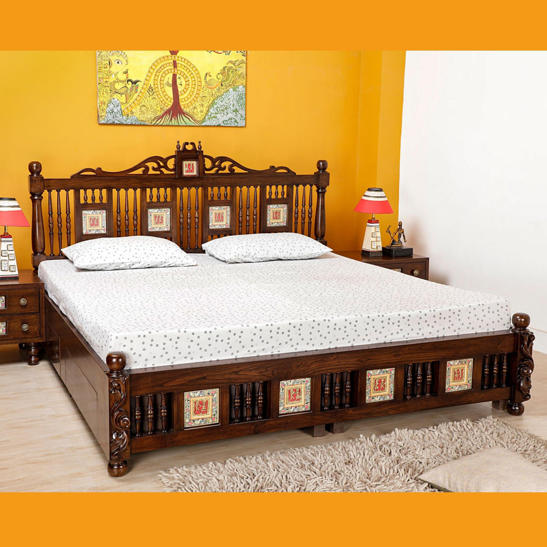 Padmavati King Size Bed In Teakwood-Walnut Finish