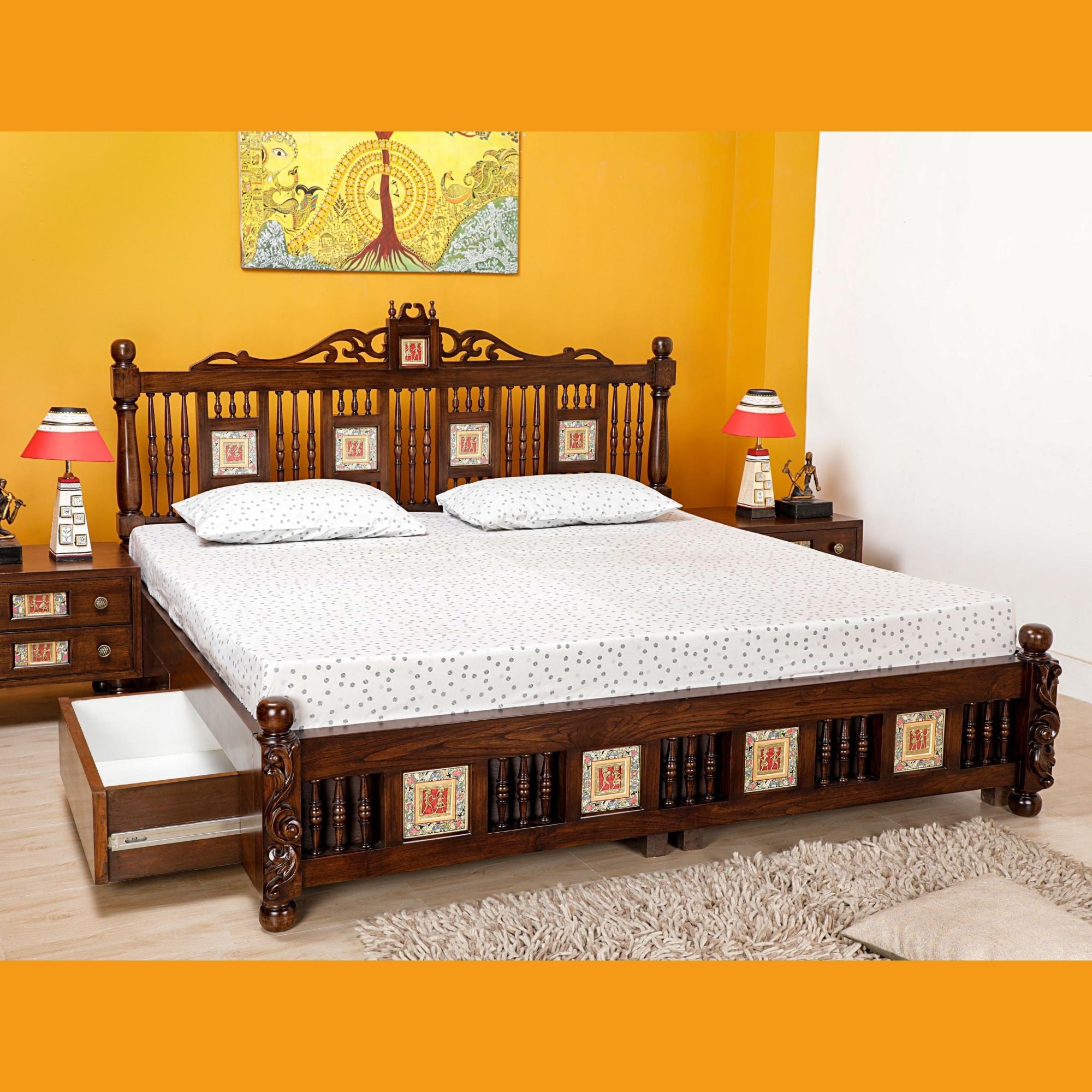 Padmavati King Size Bed In Teakwood-Walnut Finish