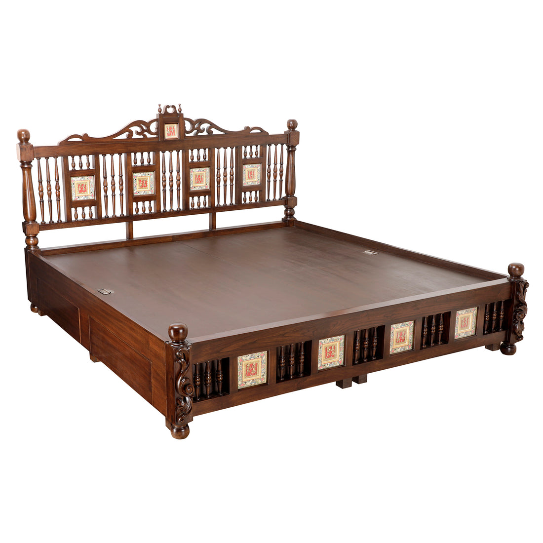 Padmavati King Size Bed In Teakwood-Walnut Finish