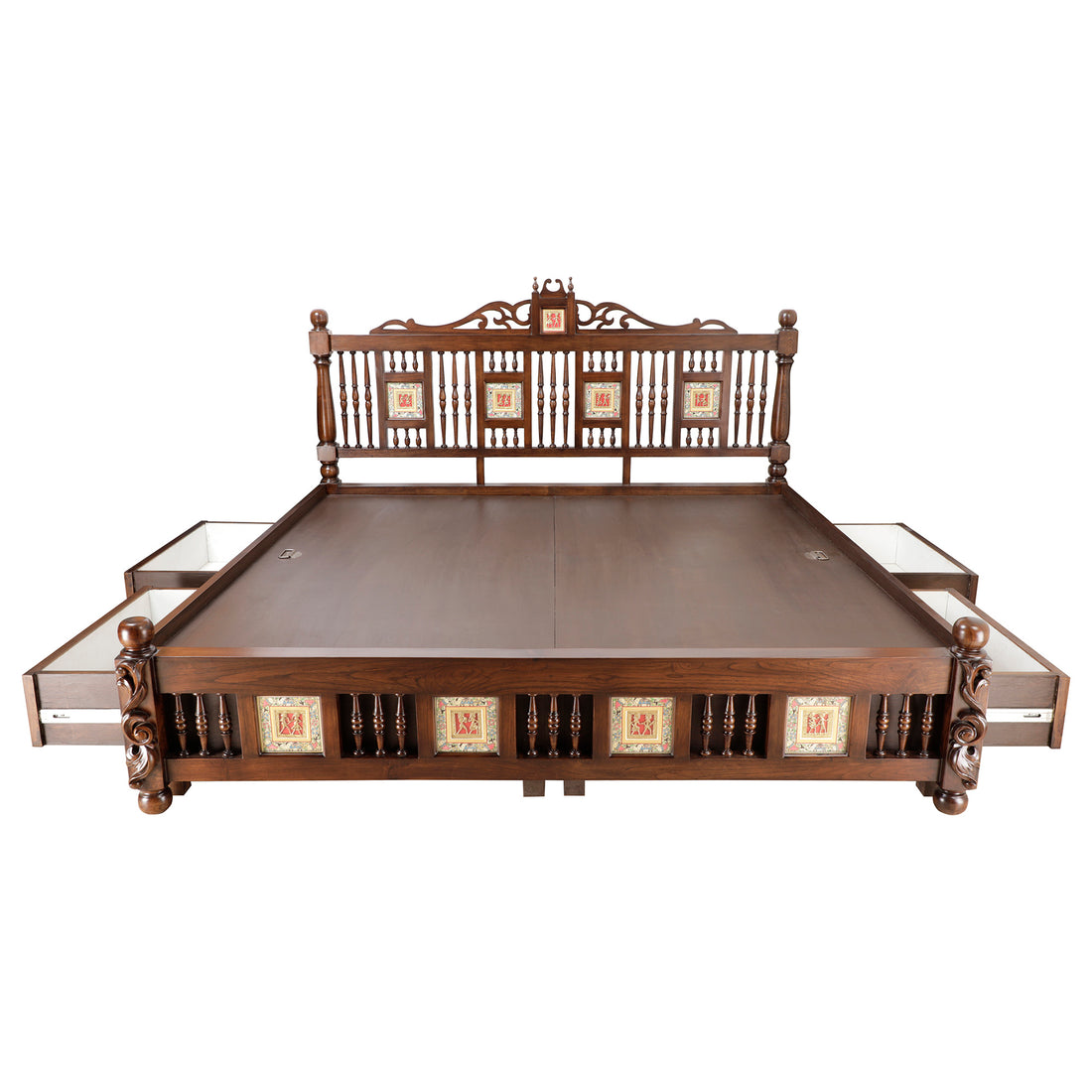 Padmavati King Size Bed In Teakwood-Walnut Finish