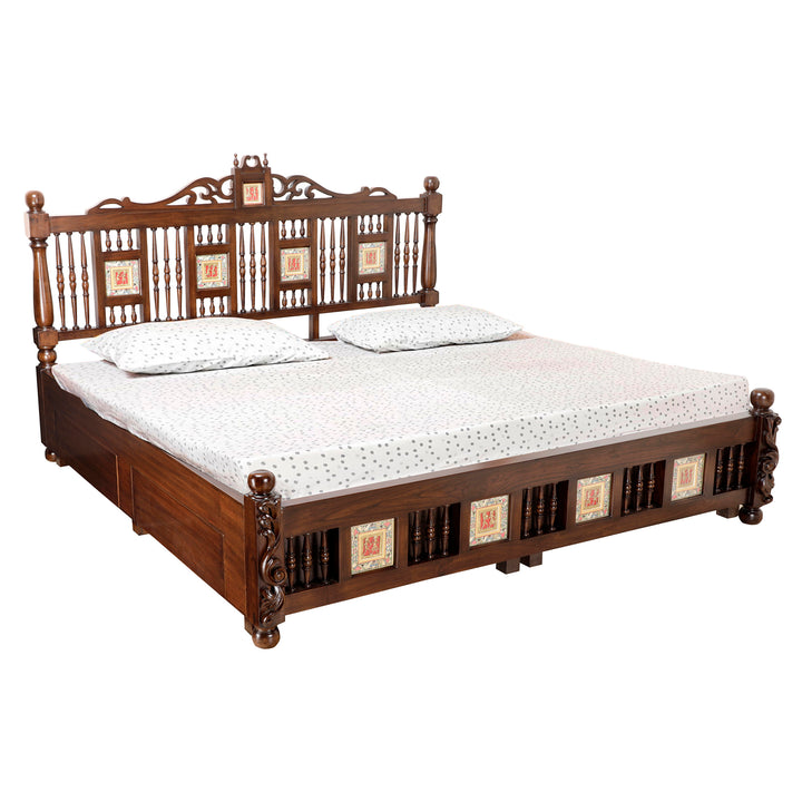 Padmavati King Size Bed In Teakwood-Walnut Finish