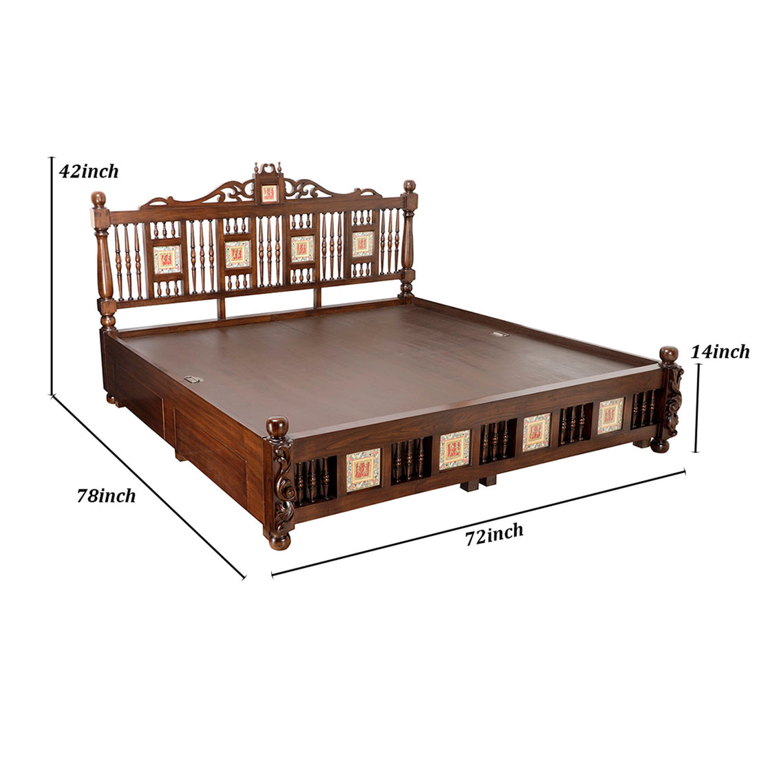 Padmavati King Size Bed In Teakwood-Walnut Finish