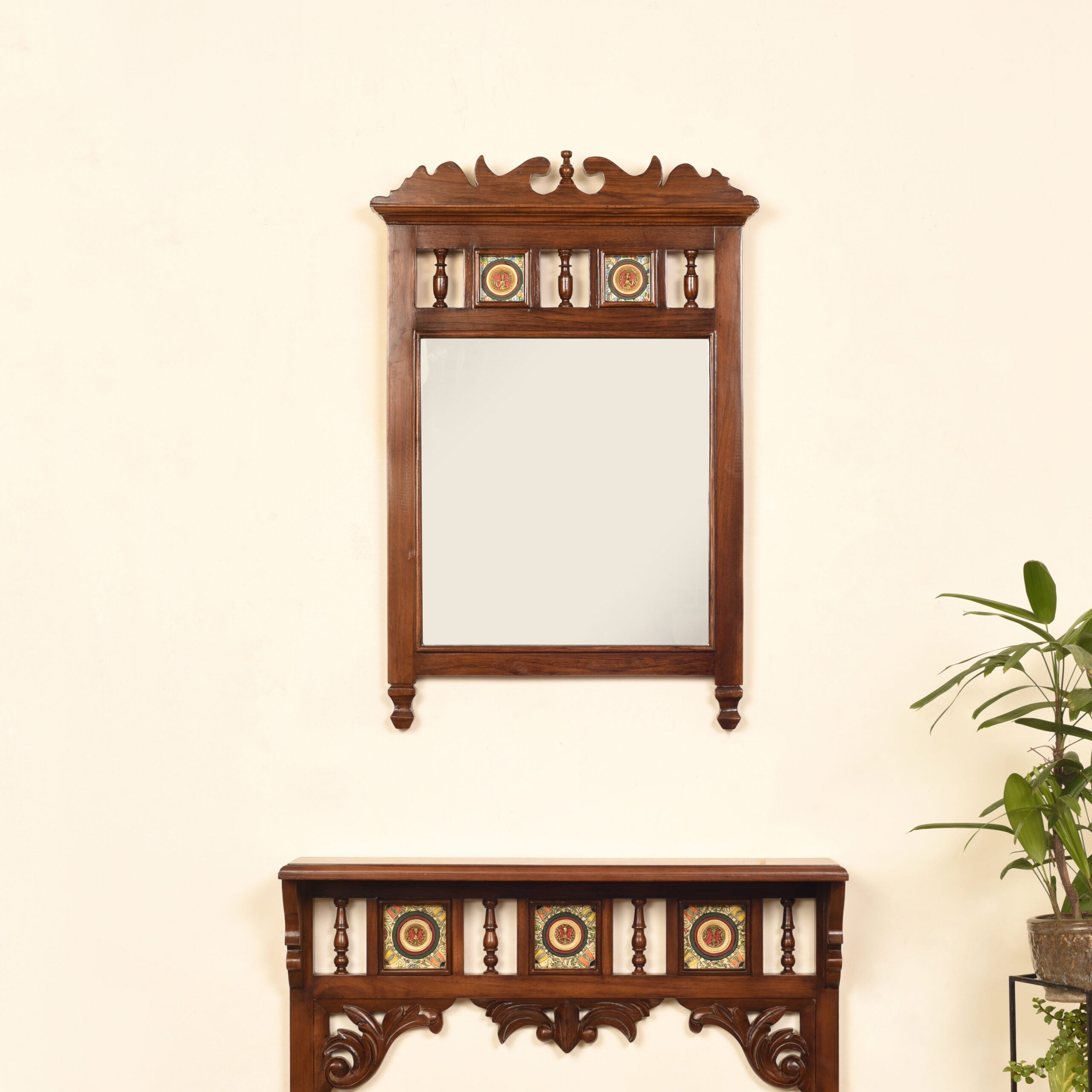 Priya-III Teakwood Mirror in Walnut Finish