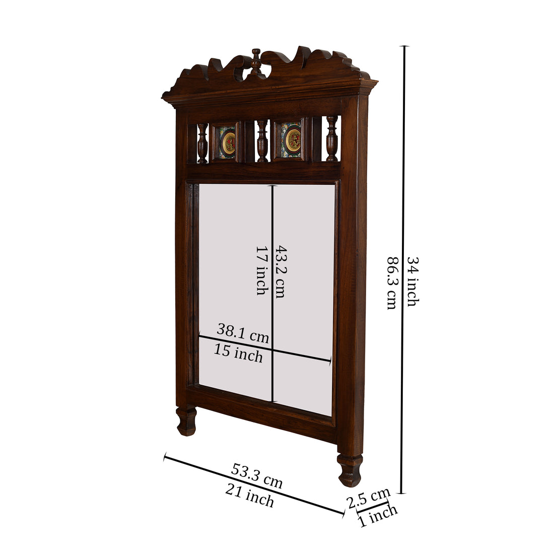 Priya-III Teakwood Mirror in Walnut Finish