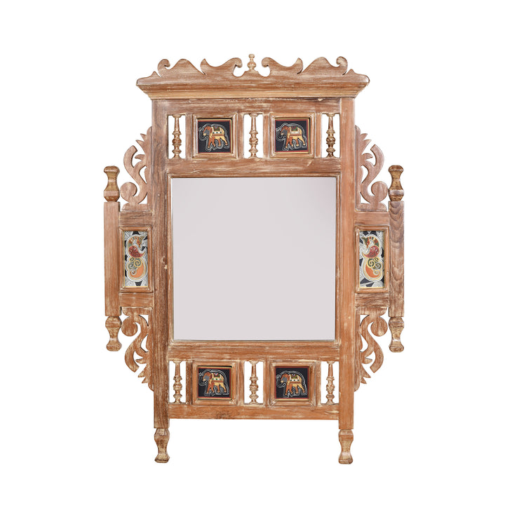 Lavanya-I Teakwood Mirror in Teak Finish adorned with Art Frames