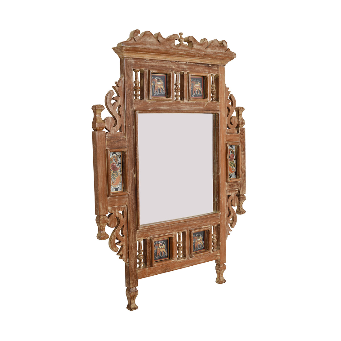 Lavanya-I Teakwood Mirror in Teak Finish adorned with Art Frames