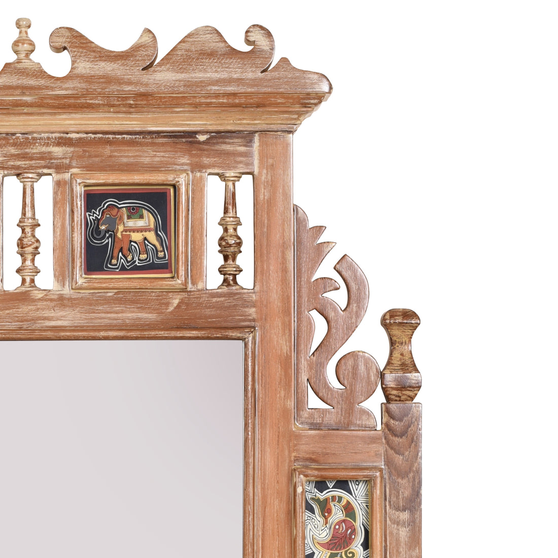 Lavanya-I Teakwood Mirror in Teak Finish adorned with Art Frames