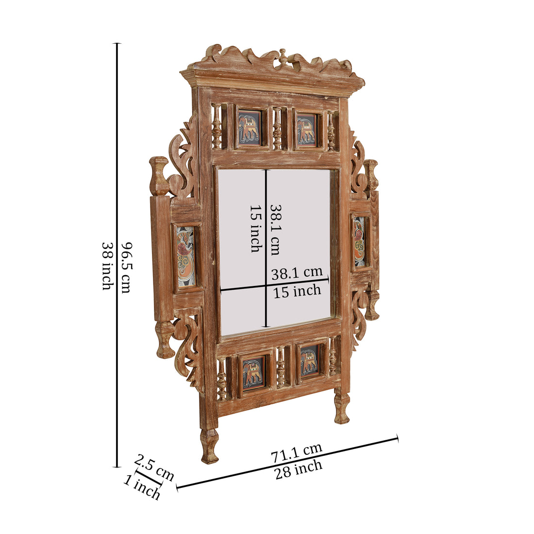 Lavanya-I Teakwood Mirror in Teak Finish adorned with Art Frames