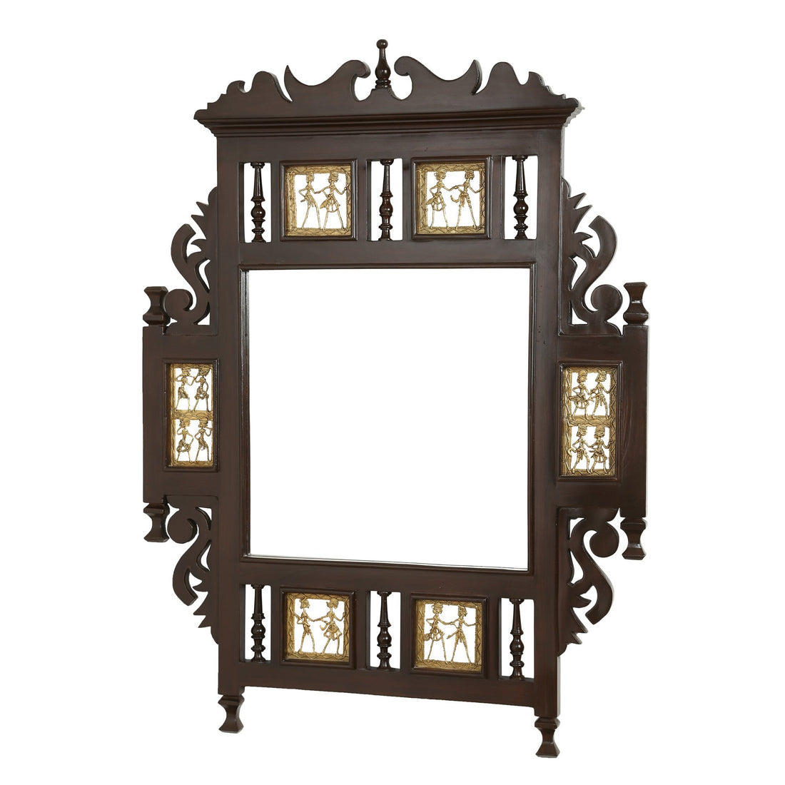 Lavanya Teakwood Mirror in Walnut Finish adorned with Brass Frames (28x2x36)