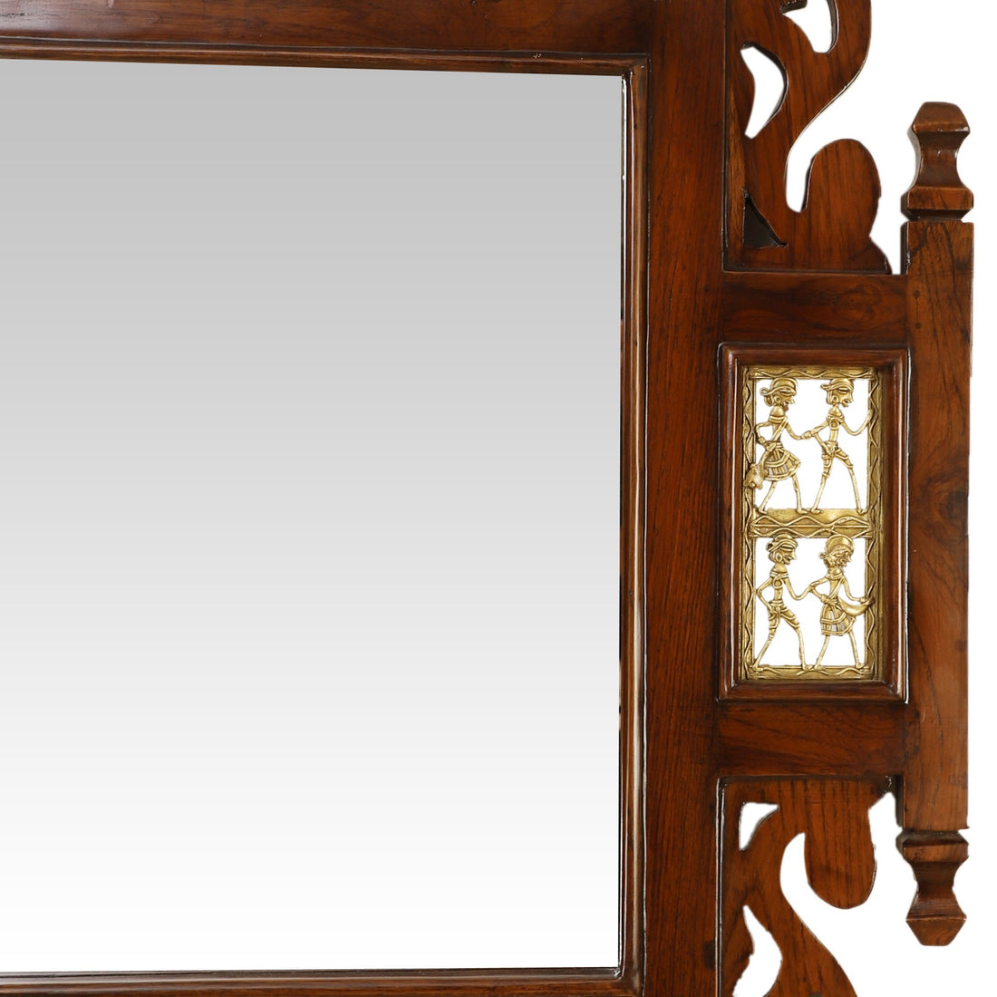 Soumya Teakwood Mirror in Walnut Finish adorned with Brass Frames (36x36)