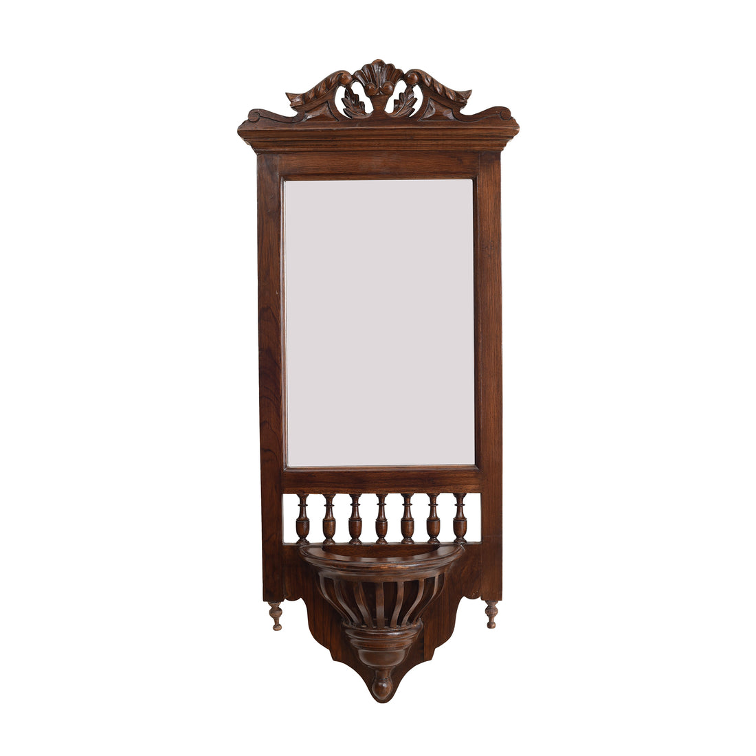 Manya-I Teakwood Mirror in Walnut Finish adorned with Brass Frames