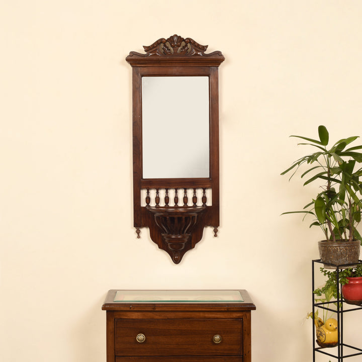 Manya-I Teakwood Mirror in Walnut Finish adorned with Brass Frames