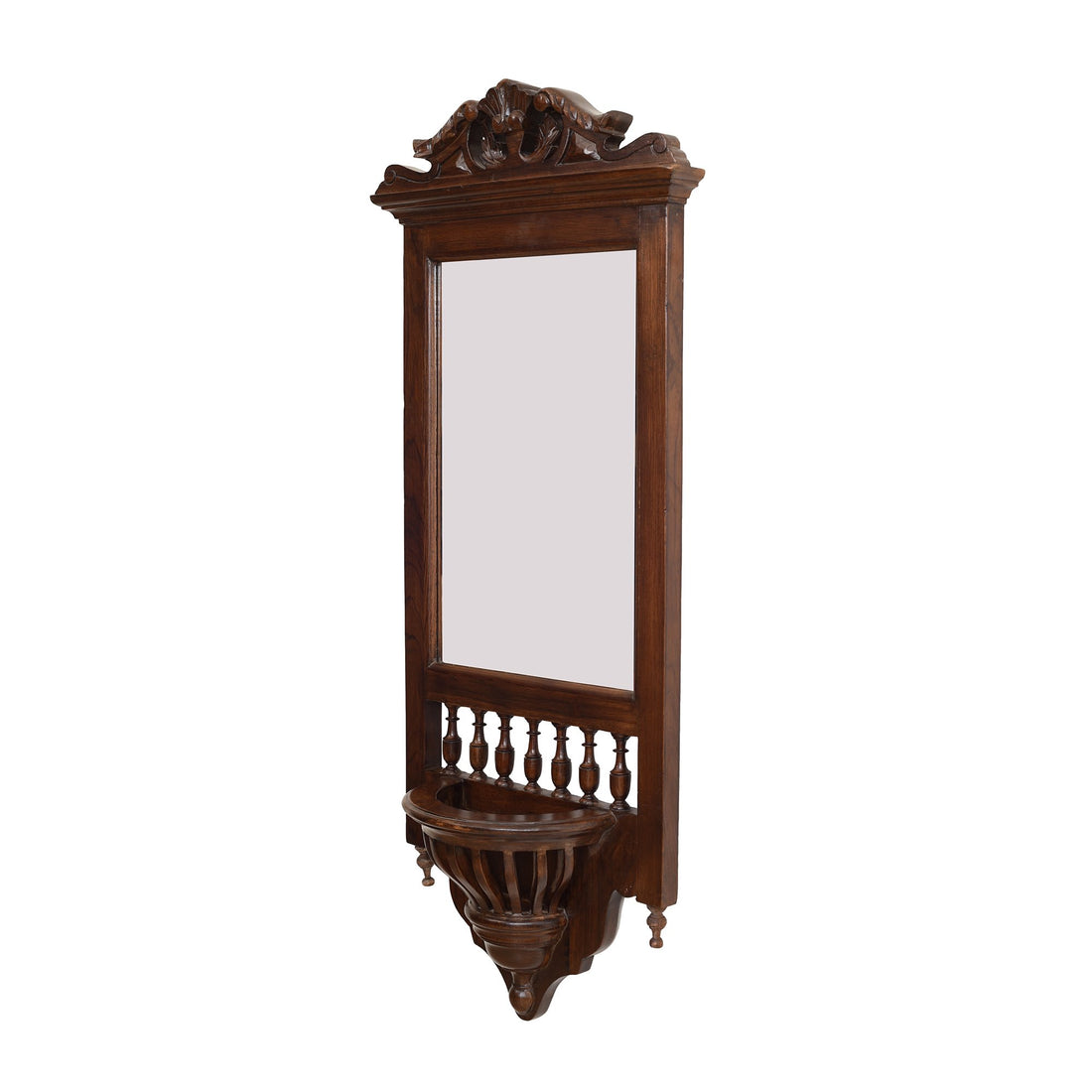 Manya-I Teakwood Mirror in Walnut Finish adorned with Brass Frames