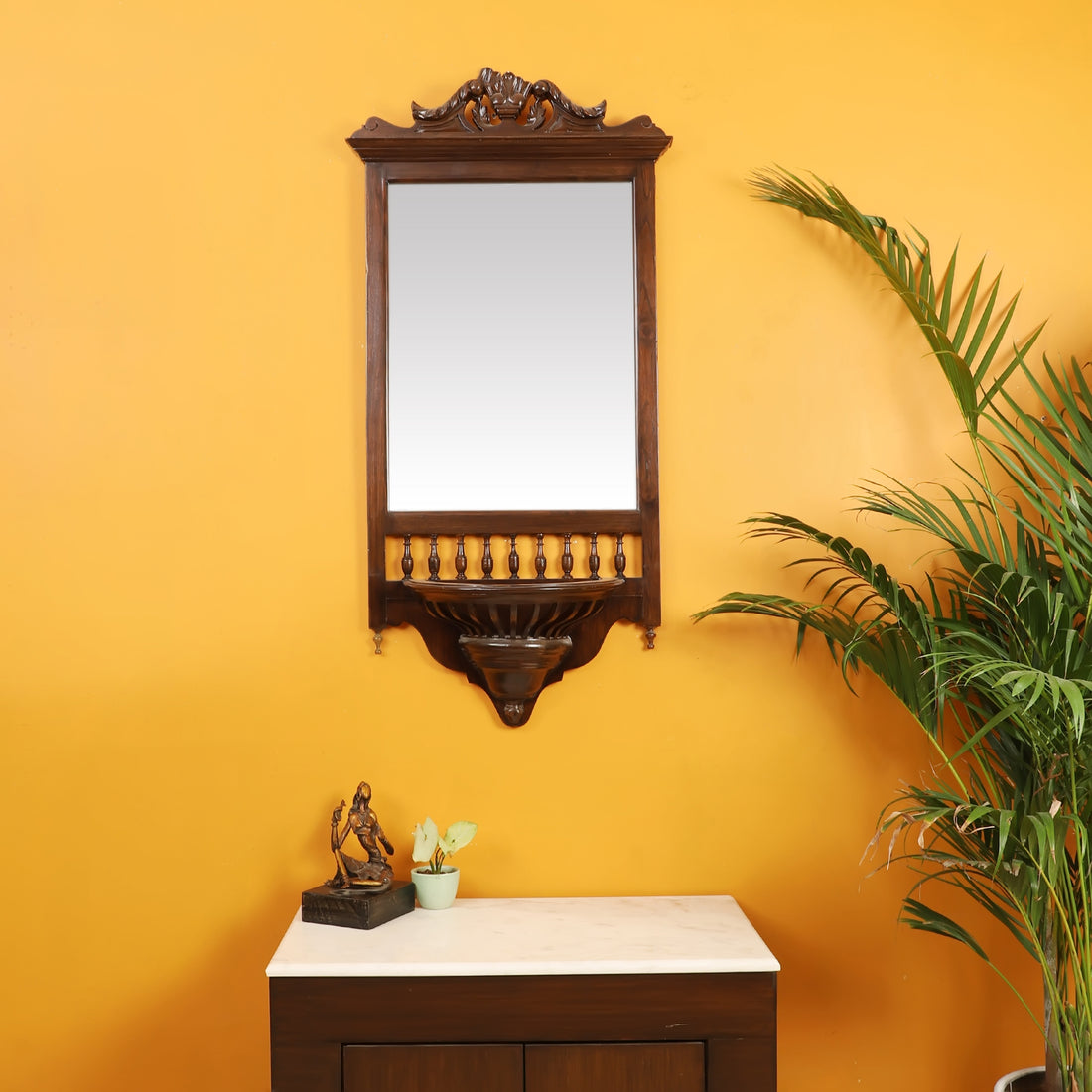 Manya Teakwood Mirror in Walnut Finish adorned with Brass Frames (20x9x45)