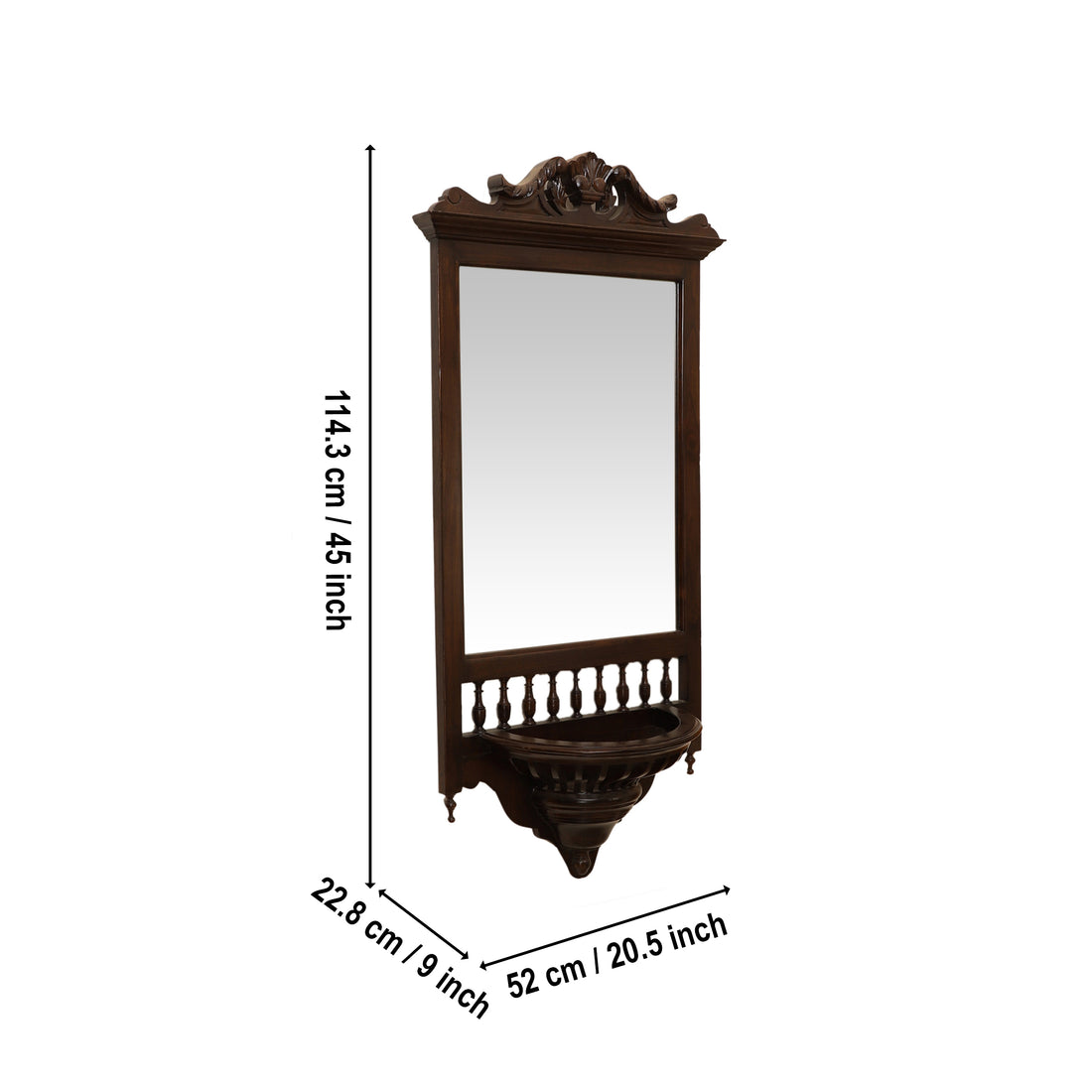 Manya Teakwood Mirror in Walnut Finish adorned with Brass Frames (20x9x45)