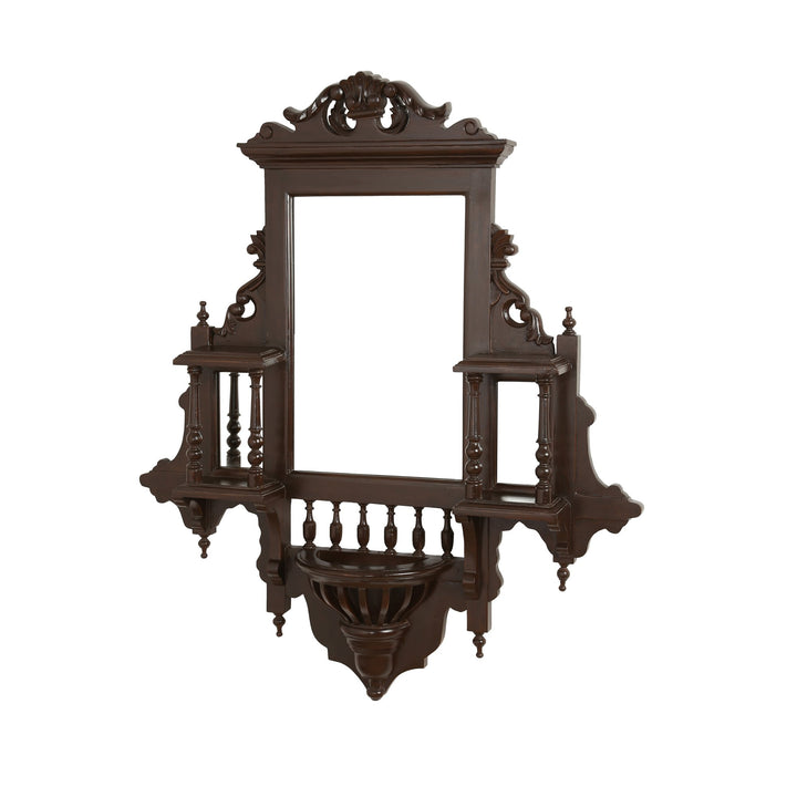 Padmini Teakwood Mirror in Jharokha Style in Walnut Finish (33x9x38)