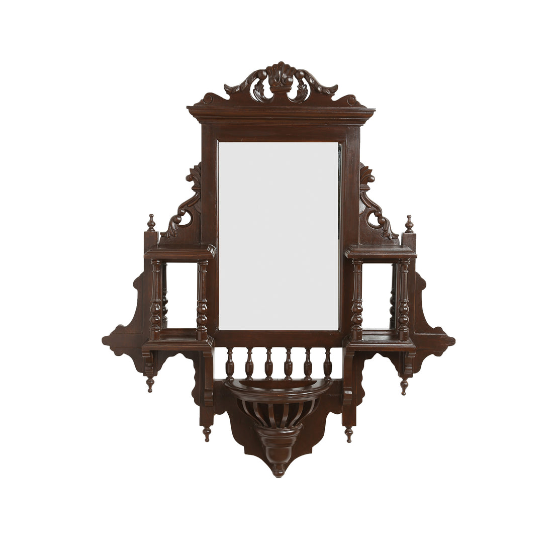 Padmini Teakwood Mirror in Jharokha Style in Walnut Finish (33x9x38)