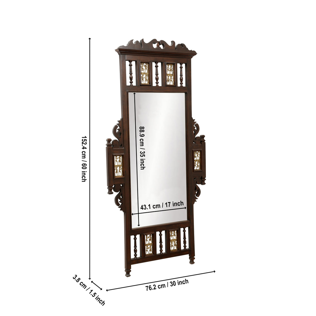 Nyka Teak Wood Mirror Full Size in Walnut Finish (30x2x60)