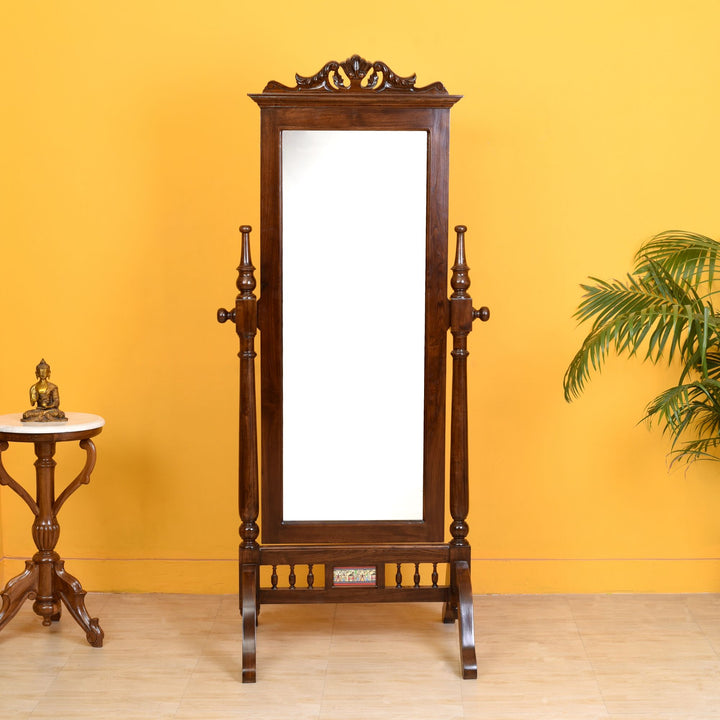 Niharika Teak Wood Mirror Full Size in Walnut Finish