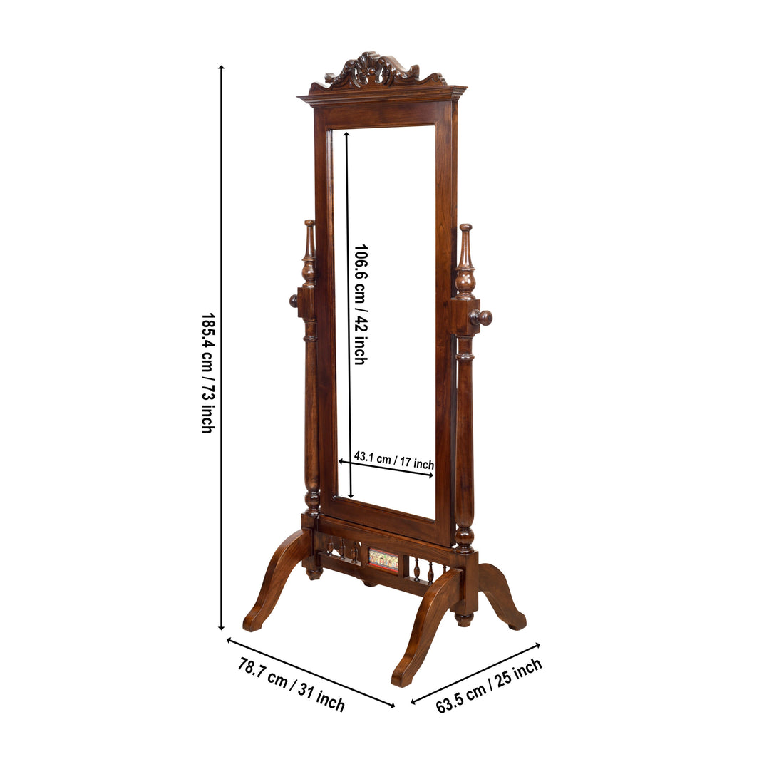 Niharika Teak Wood Mirror Full Size in Walnut Finish