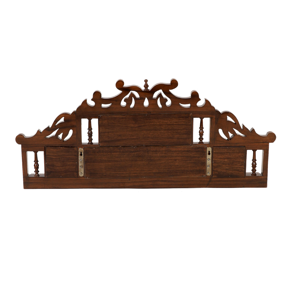 Alia Wall Decor Shelves in Teakwood with Walnut Finish adorned with Brass Art Work (39x5.5x17)