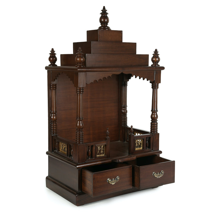 Divinity Teak Wood Mandir in Walnut Finish (24x16x46)