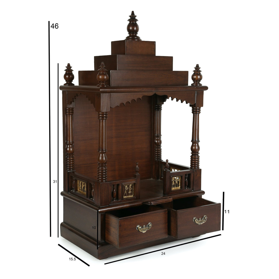 Divinity Teak Wood Mandir in Walnut Finish (24x16x46)