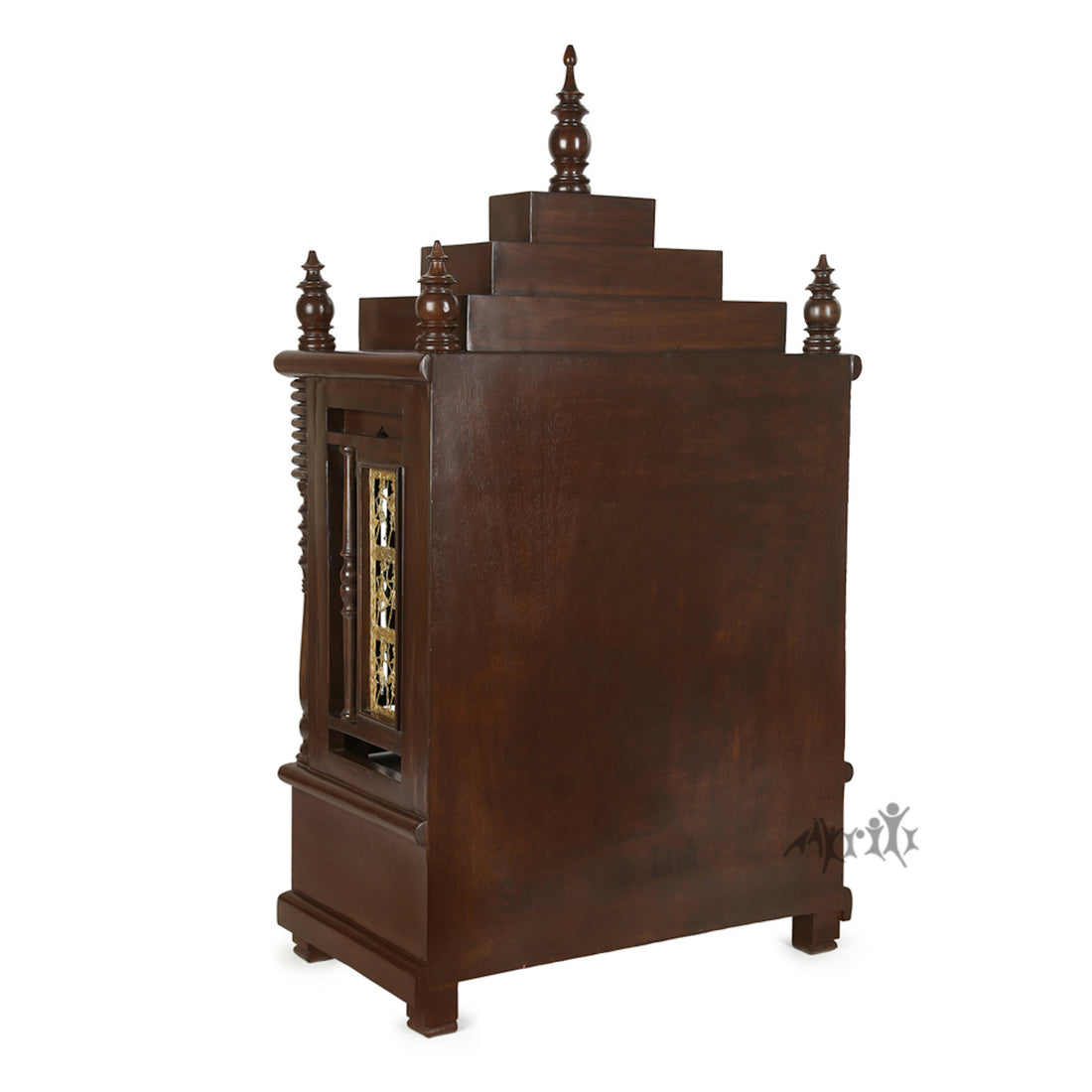 Divinity-I Teak Wood Mandir in Walnut Finish adorned with Dhokra Brass Frame (25x15.5x46)