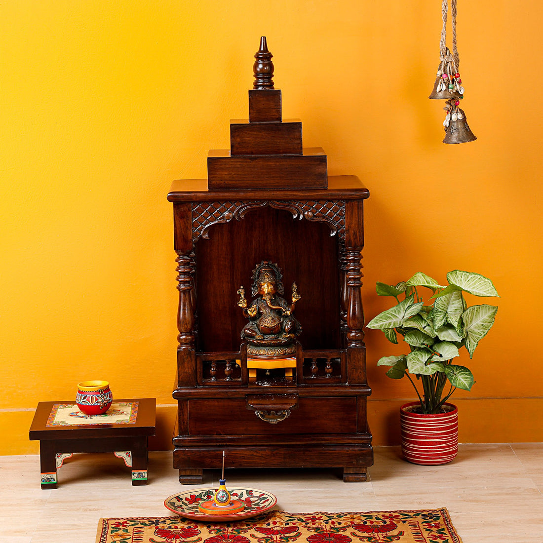 Dipti Teak Wood Mandir in Walnut Finish (19.5x13x44)