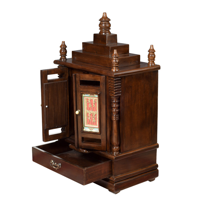 Dipti-I Teak Wood Mandir in Walnut Finish (18x11x34)